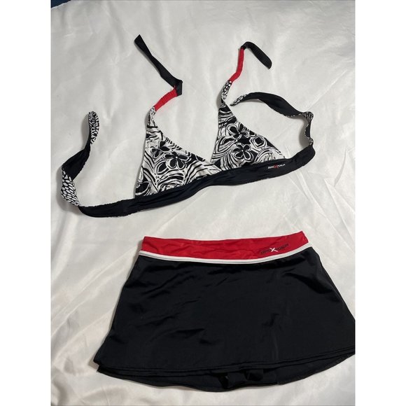 ZEROXPOSUR  Bikini Skirt Swimsuit Woman’s Size 10 Tie Padded Reversible Black - Picture 1 of 12